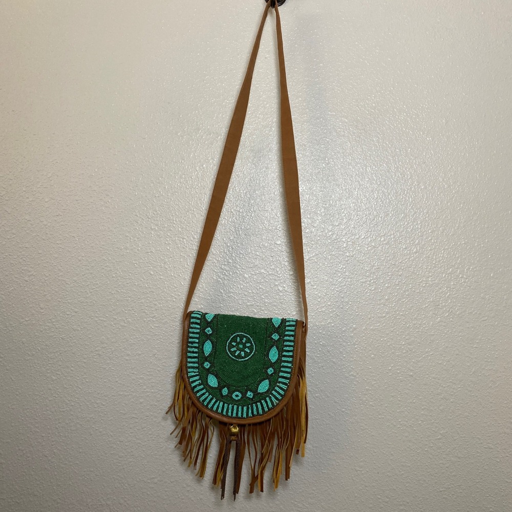 Earthbound Beaded Crossbody Vegan Suede Fringe Festival Bohemian Western Boho